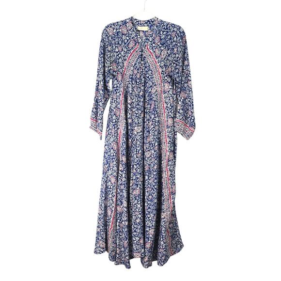Natalie Martin Fiore Silk Maxi Dress XS Blue White Pelicano Floral Print Boho - Picture 2 of 11
